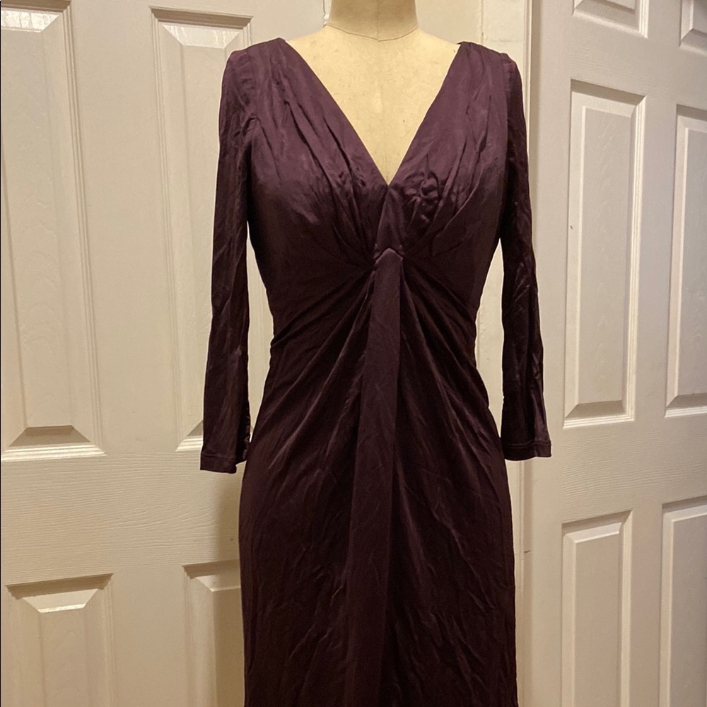 DAVID MEISTER Elegant Purple/ Burgundy V-Neck Dress